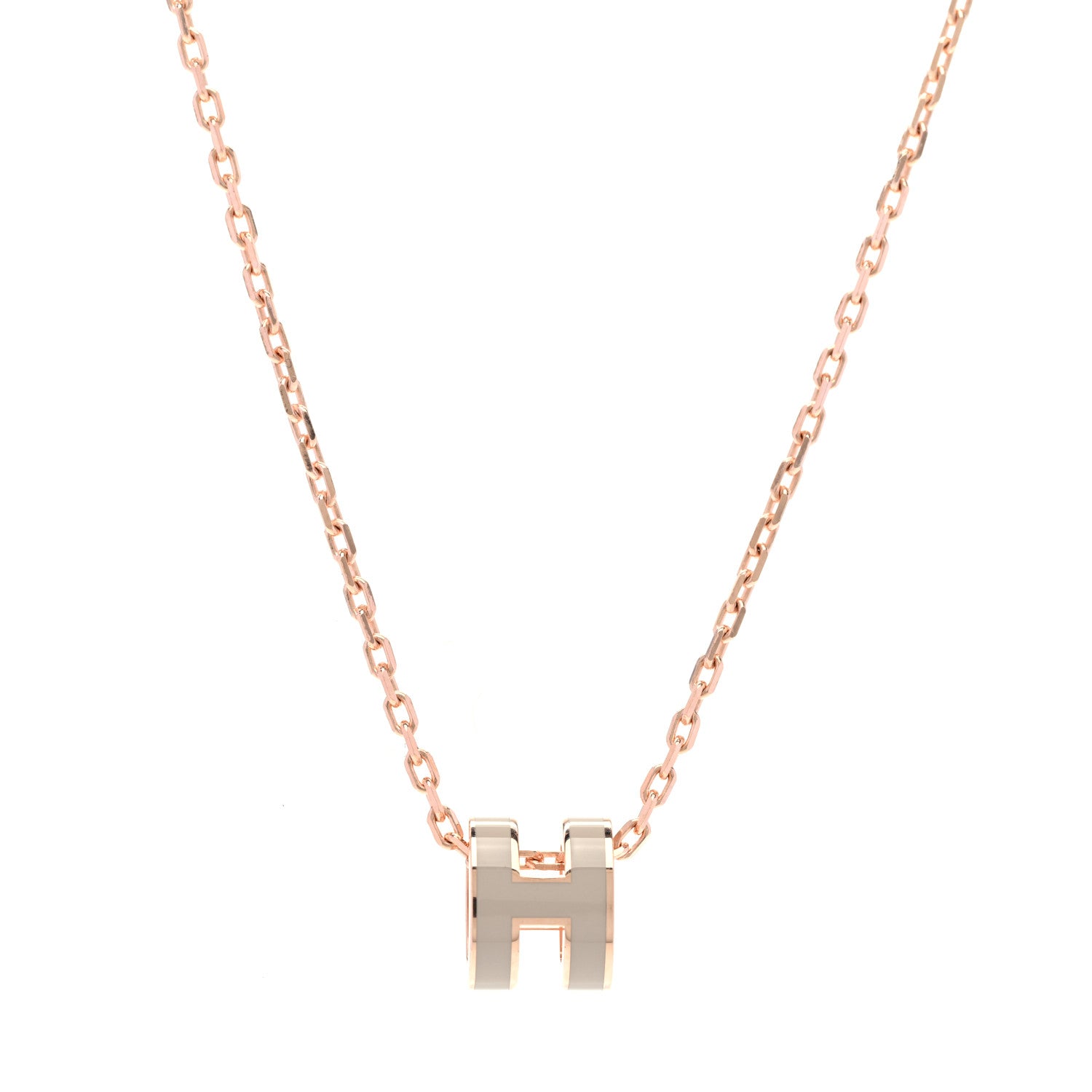 Hermes Lacquered Rose Gold Mini Pop H Pendant Necklace Marron Glace 1 of 8