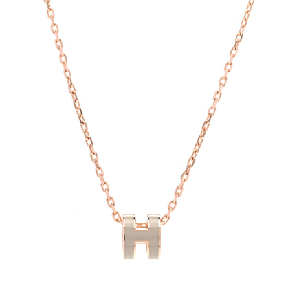 Hermes Lacquered Rose Gold Mini Pop H Pendant Necklace Marron Glace 1 of 8