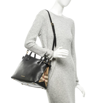 Burberry Calfskin House Check Medium Banner Tote Black 2 of 8