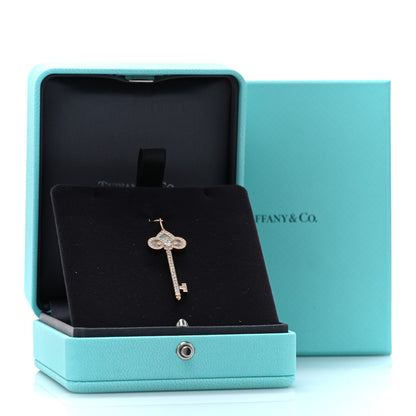 Tiffany 18K Rose Gold Diamond Mother of Pearl Fleur De Lis Key Pendant 4 of 4