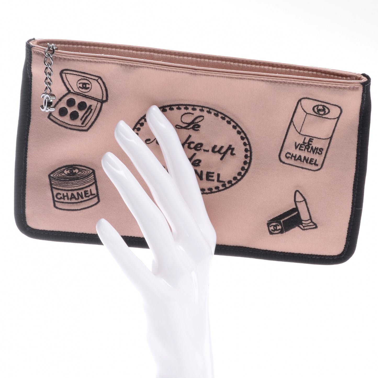 Satin Icon Cosmetic Pouch Pink Black