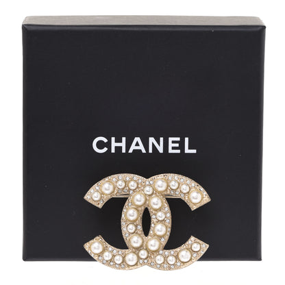 Chanel Metal Crystal Graduated Pearl CC Brooch Gold 5 of 5