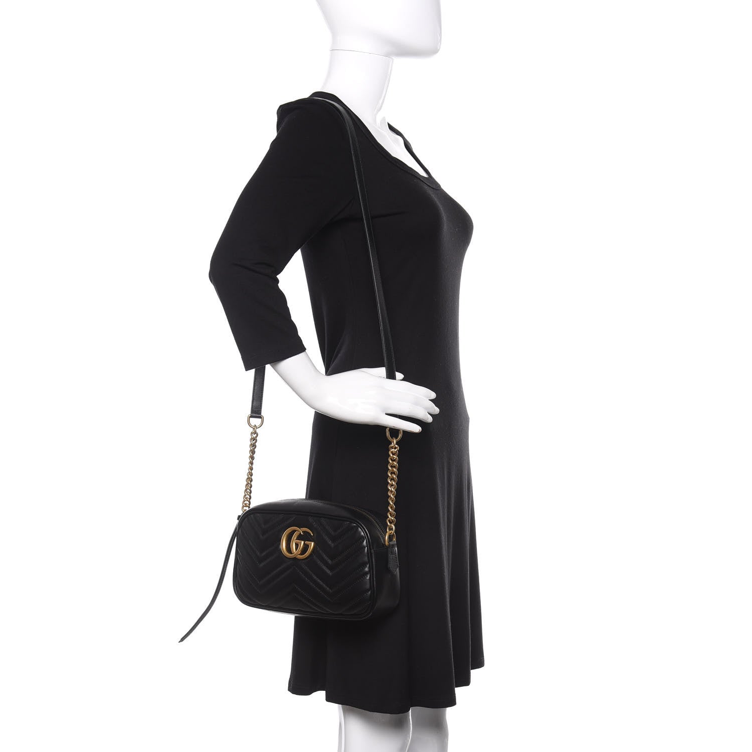 Gucci Calfskin Matelasse Small GG Marmont Chain Shoulder Bag Black 2 of 11