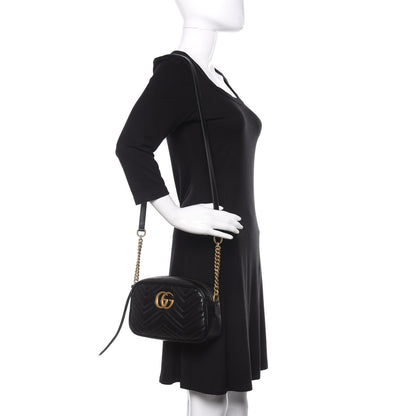 Gucci Calfskin Matelasse Small GG Marmont Chain Shoulder Bag Black 2 of 11