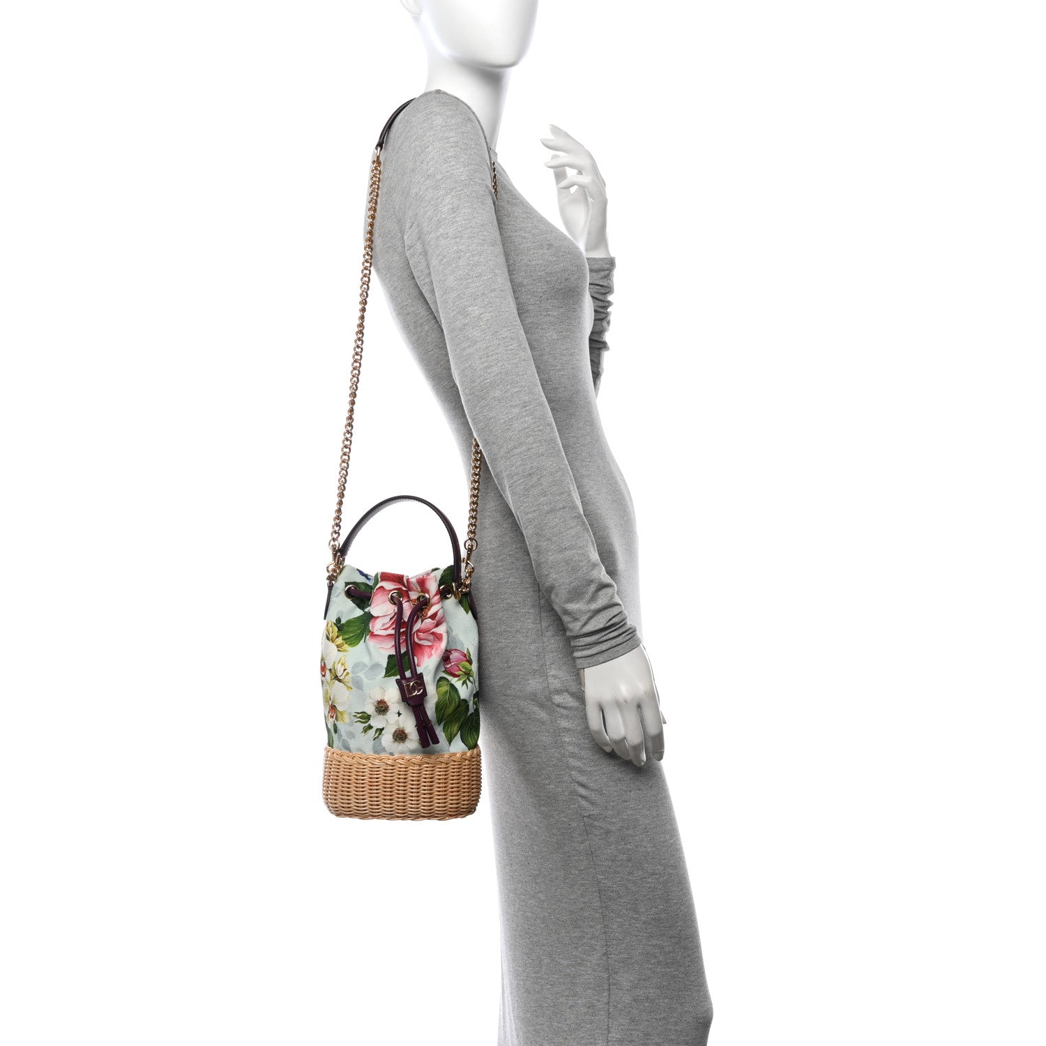 Dolce & Gabbana Wicker Canvas Floral Print Millennials Bucket Bag Multicolor 2 of 10