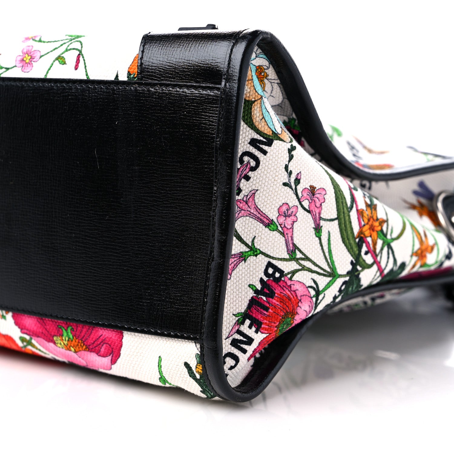 Balenciaga X GUCCI Canvas Azalea Calfskin Flora Logo Print Neo Classic Silver Hardware Medium City White Multicolor Black 10 of 11