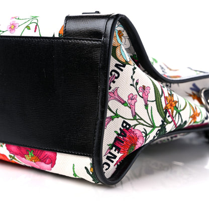 Balenciaga X GUCCI Canvas Azalea Calfskin Flora Logo Print Neo Classic Silver Hardware Medium City White Multicolor Black 10 of 11