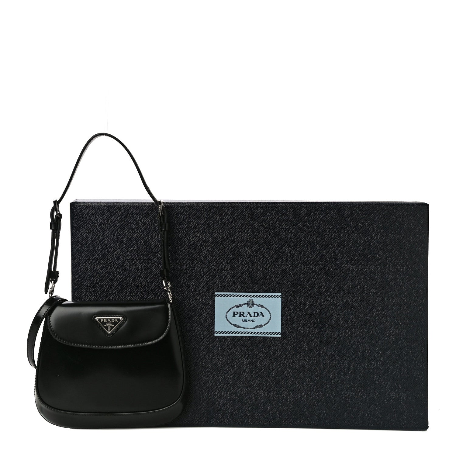 Prada Spazzolato Mini Cleo Flap Adjustable Strap Shoulder Bag Black 10 of 10
