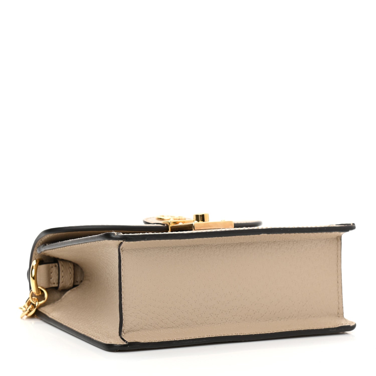 Gucci GG Supreme Monogram Textured Dollar Calfskin Web Mini Ophidia Padlock Top Handle Chain Shoulder Bag Beige Mystic White Oatmeal 4 of 7