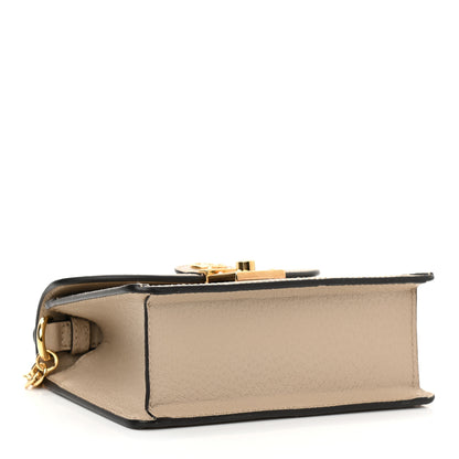 Gucci GG Supreme Monogram Textured Dollar Calfskin Web Mini Ophidia Padlock Top Handle Chain Shoulder Bag Beige Mystic White Oatmeal 4 of 7