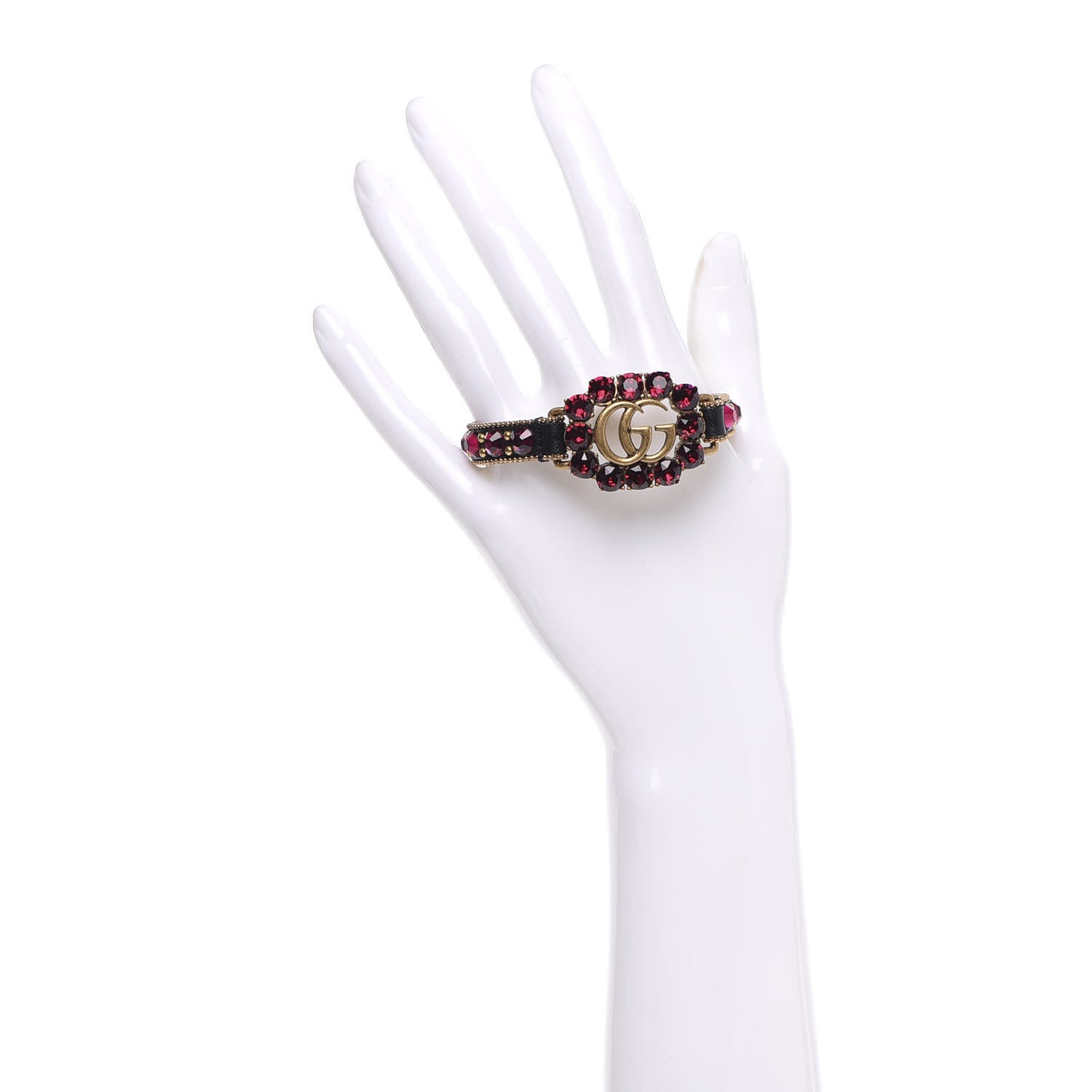 Calfskin Crystal Double G Bracelet Gold