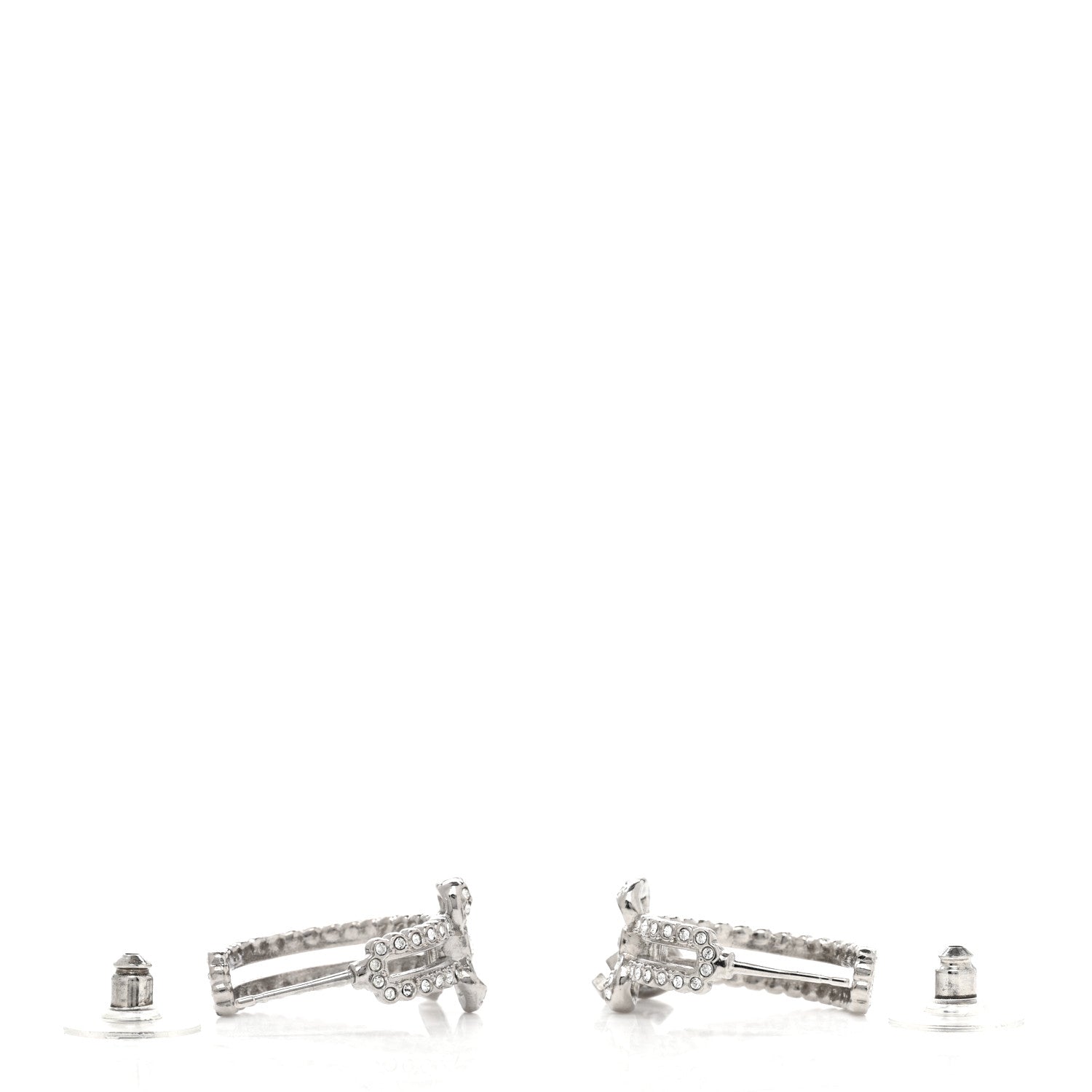 Chanel Crystal CC Bow Hoop Drop Earrings Silver 3 of 4