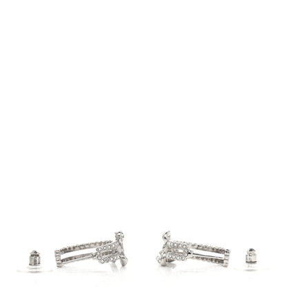 Chanel Crystal CC Bow Hoop Drop Earrings Silver 3 of 4