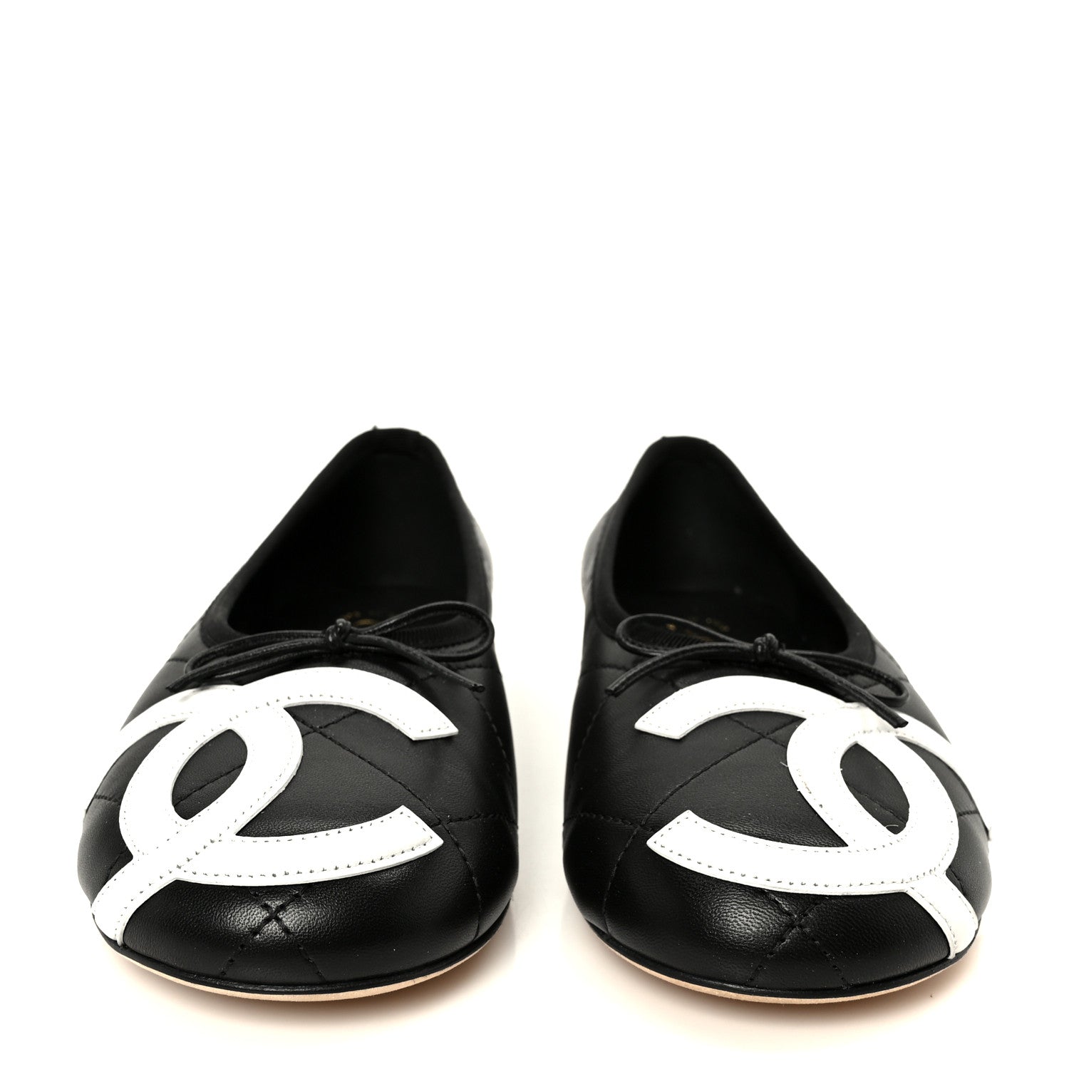 Chanel Lambskin Quilted CC Cambon Ballet Flats 38.5 Black White 3 of 11
