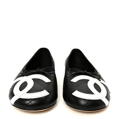 Chanel Lambskin Quilted CC Cambon Ballet Flats 38.5 Black White 3 of 11