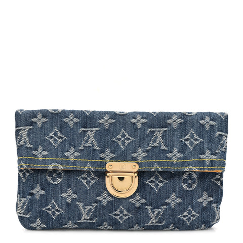 Monogram Denim Pochette Plat Clutch Blue