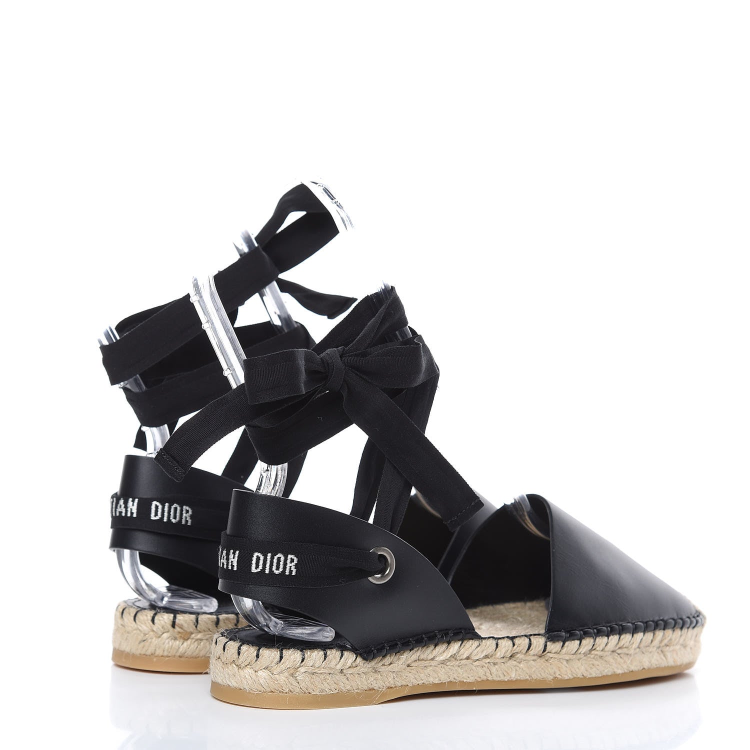 Christian Dior Calfskin Nicely-D Ankle Tie Espadrilles Flats 36.5 Black 3 of 7