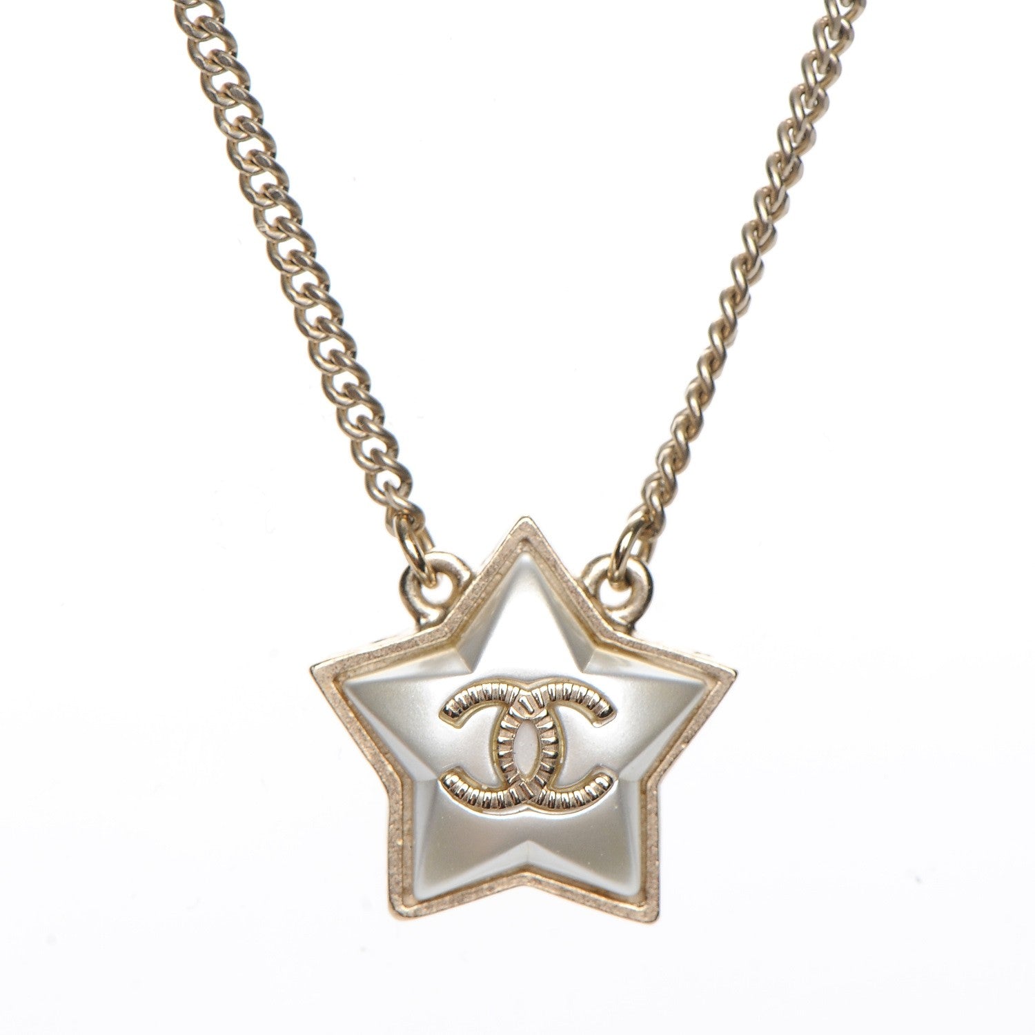Chanel Metal Resin Star CC Necklace Silver Gold 4 of 7