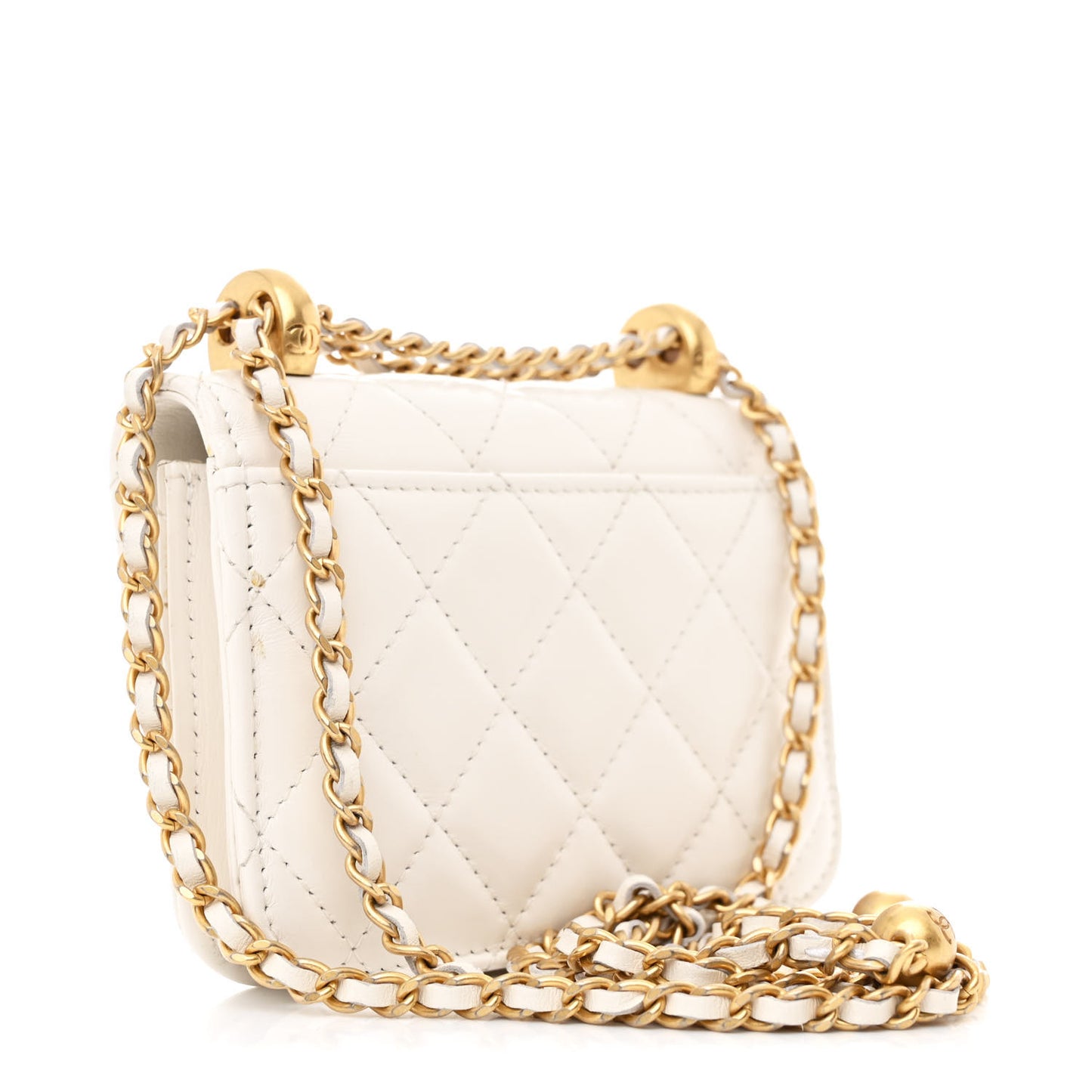 Calfskin Quilted Perfect Fit Coin Purse With Chain White