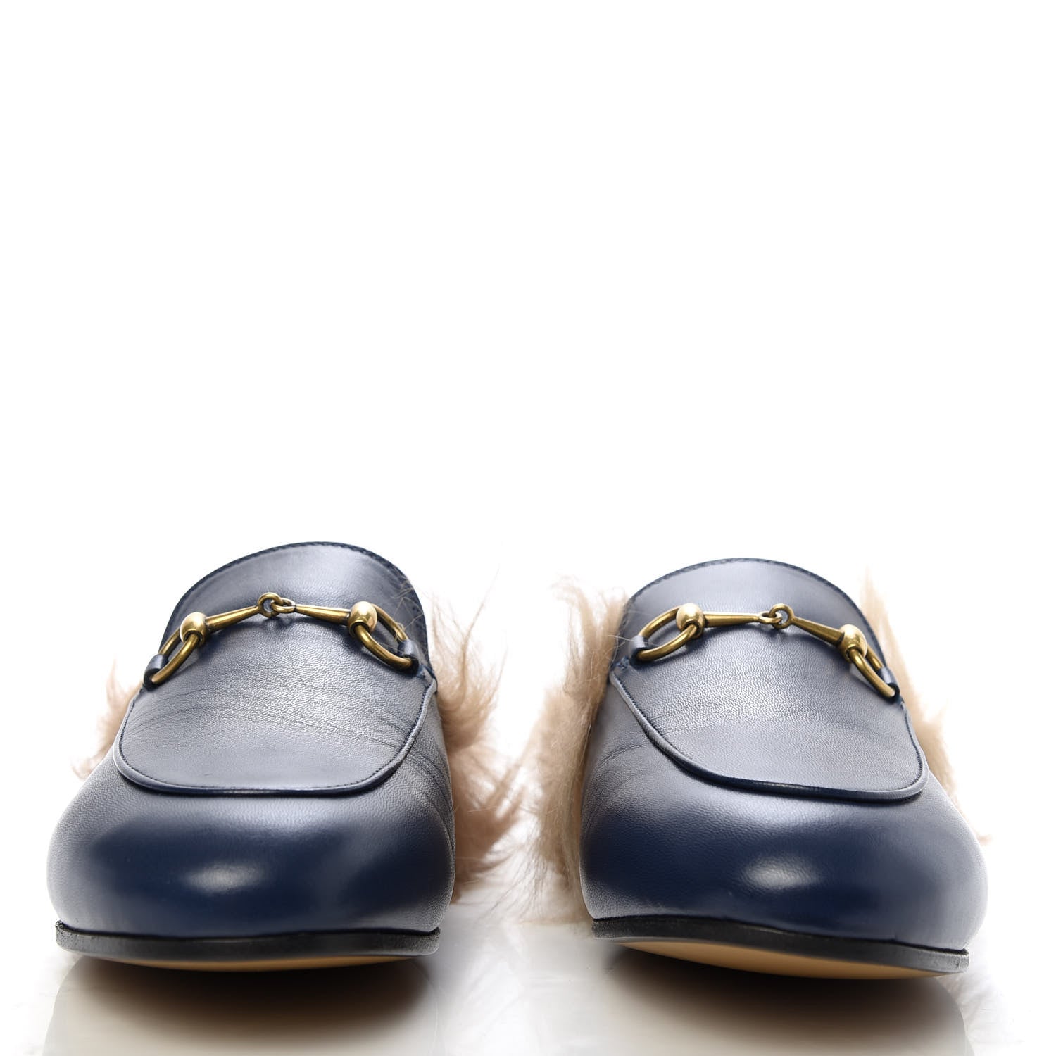Gucci Malaga Kid Fur Womens Princetown Slippers 38 Blue Agata 2 of 9