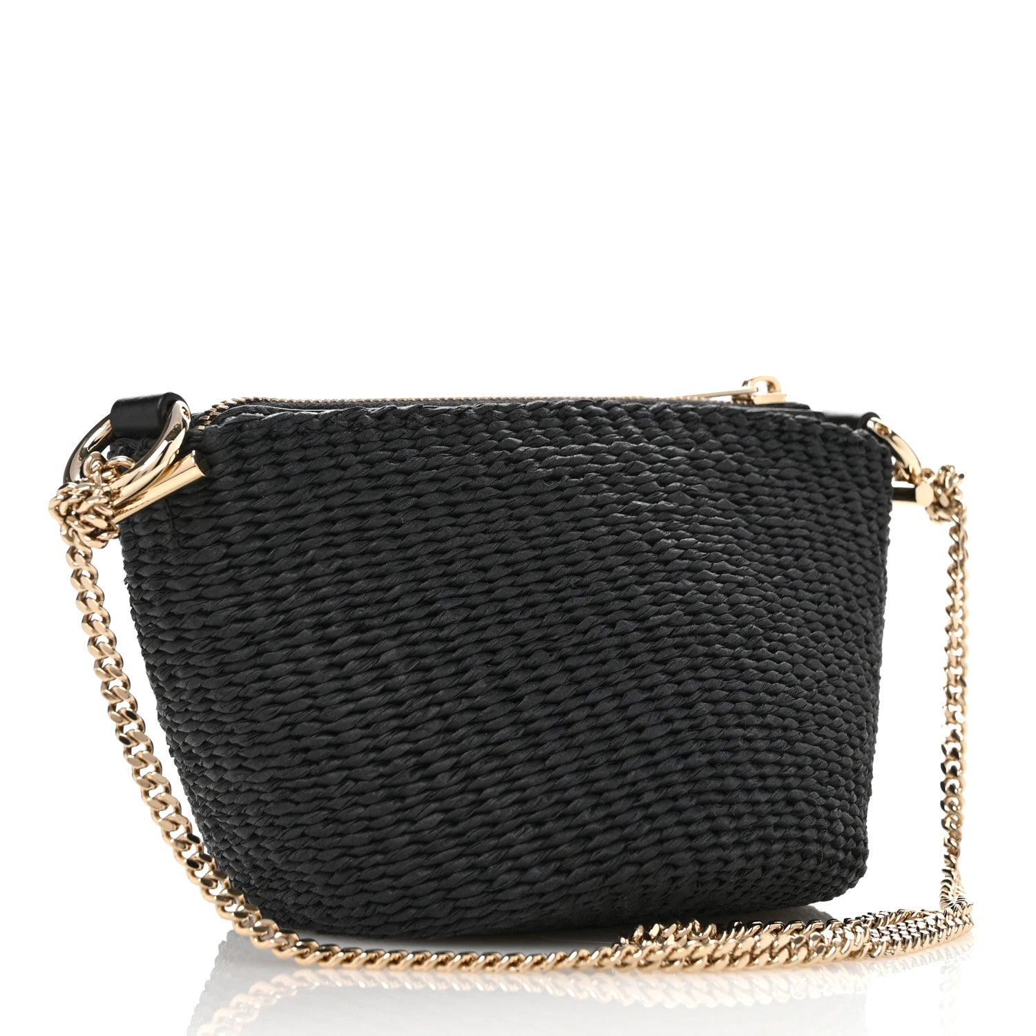 Chloe X MIFUKO Raffia Calfskin Mini Chain Basket Black 1669847