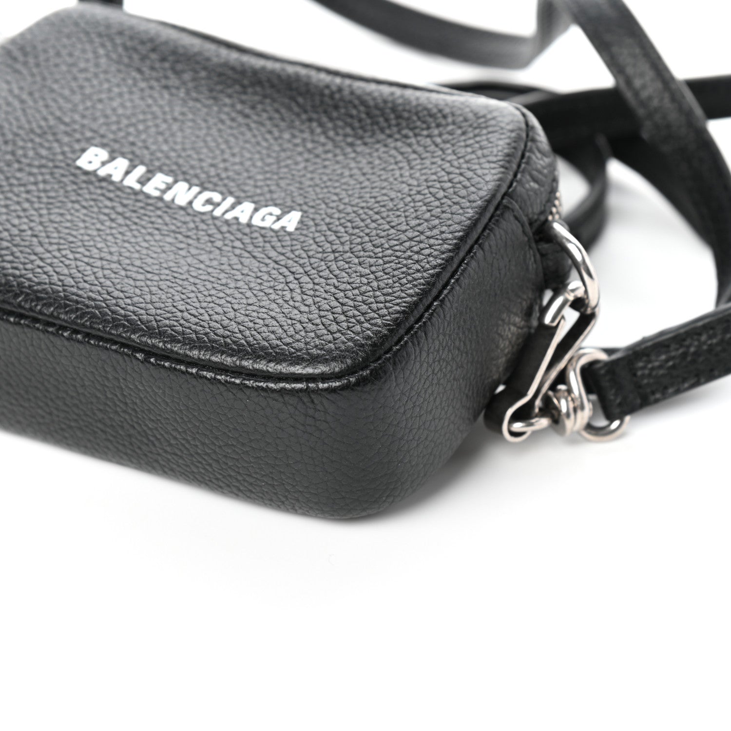 Balenciaga Grained Calfskin Logo Mini Cash Crossbody Pouch Black White 9 of 9