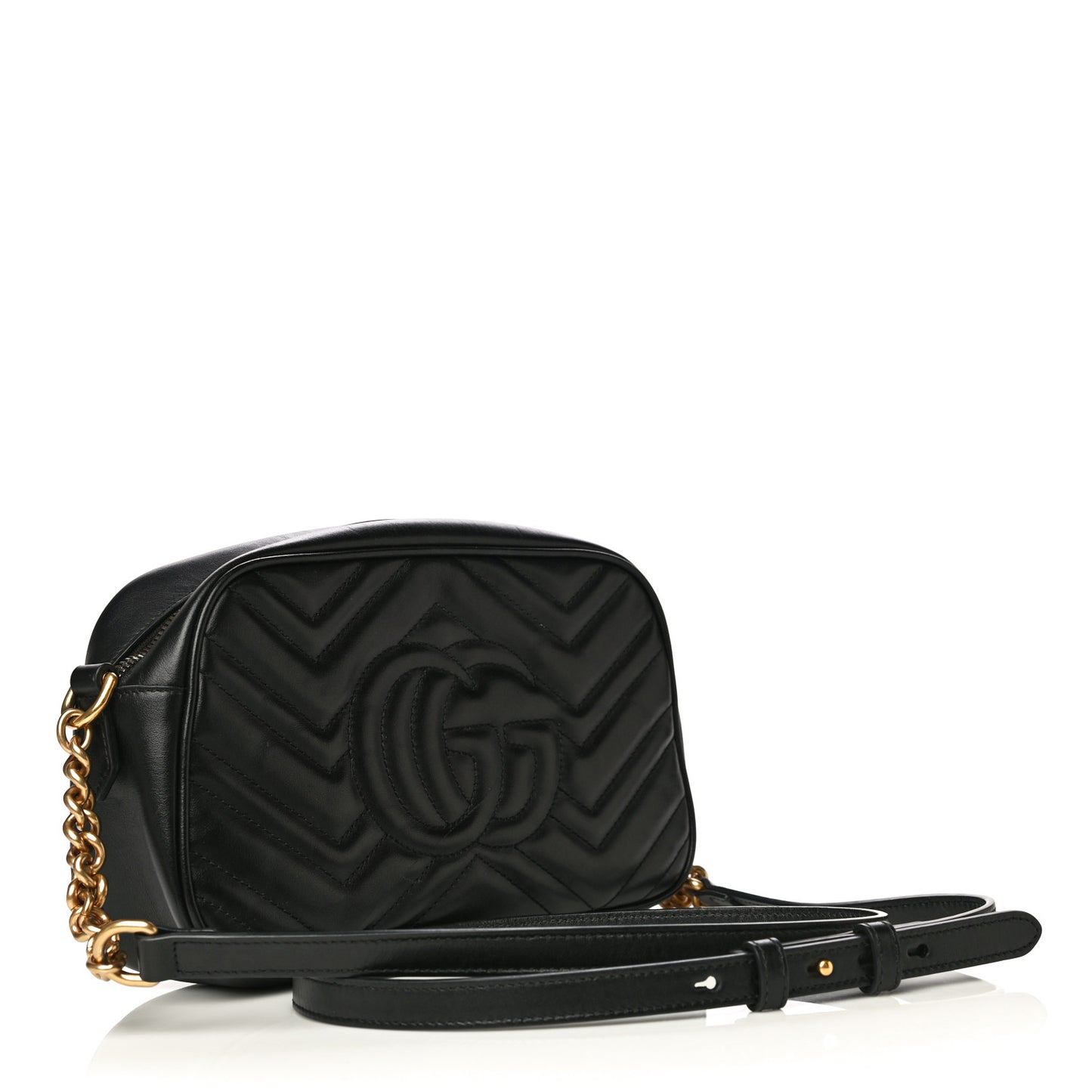 Calfskin Matelasse Small GG Marmont Chain Shoulder Bag Black