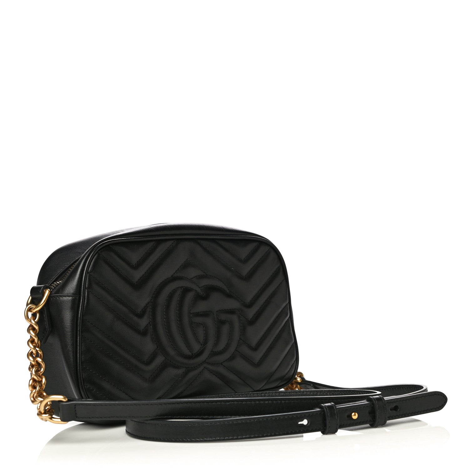 Gucci Calfskin Matelasse Small GG Marmont Chain Shoulder Bag Black 3 of 12
