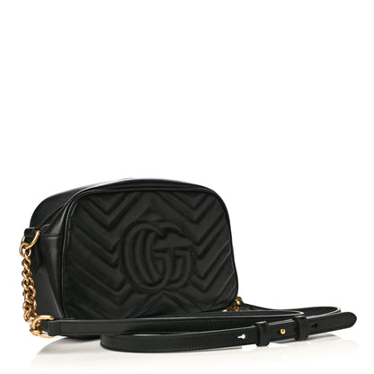 Gucci Calfskin Matelasse Small GG Marmont Chain Shoulder Bag Black 3 of 12