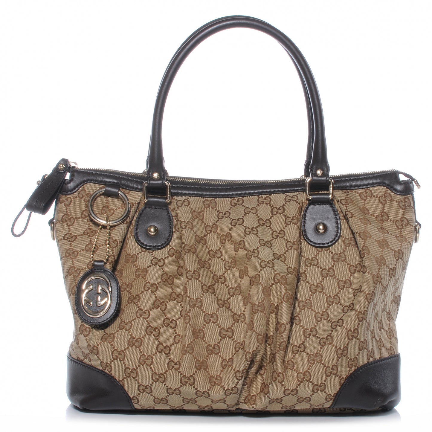 Monogram Large Sukey Top Handle Bag Beige Dark Brown
