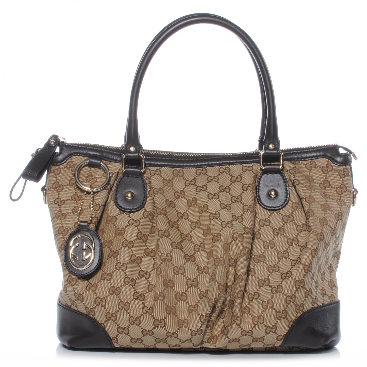Gucci Monogram Large Sukey Top Handle Bag Beige Dark Brown 1 of 7