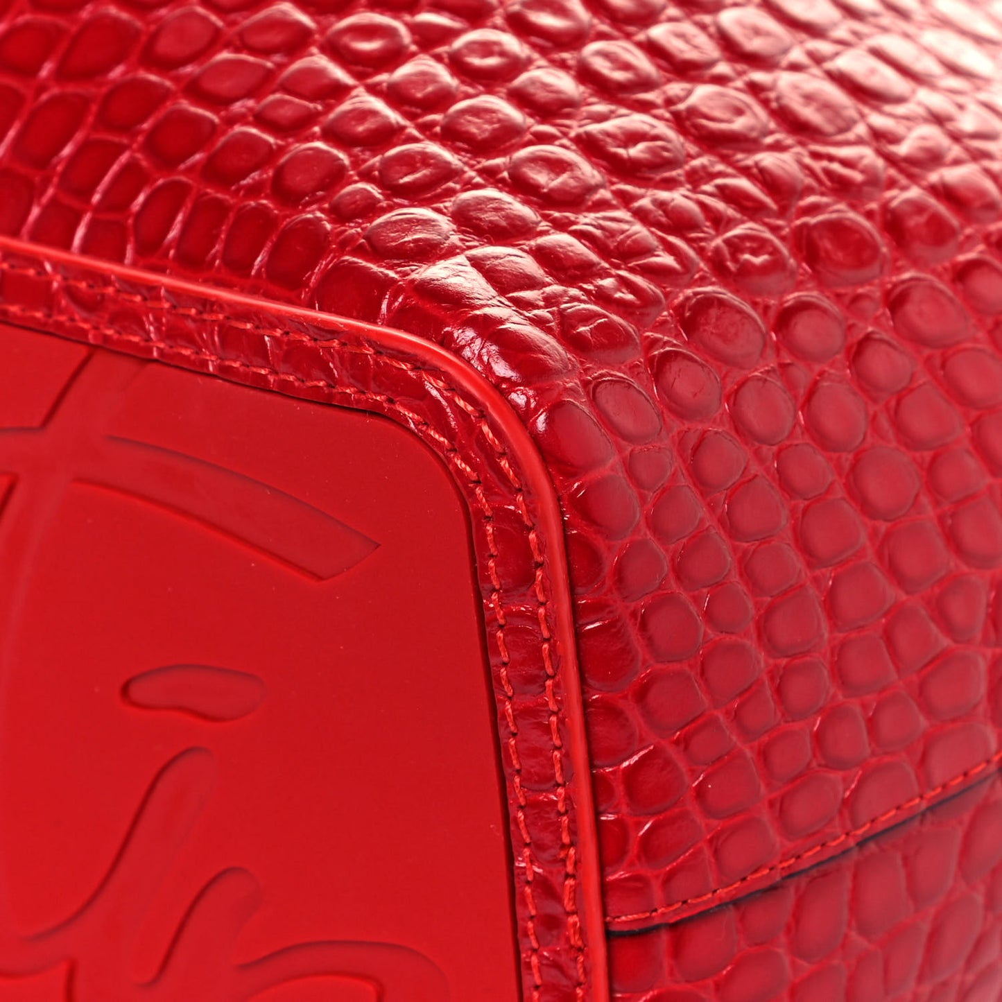 Crocodile Embossed Calfskin Spiked Small Cabarock Shopper Tote Red