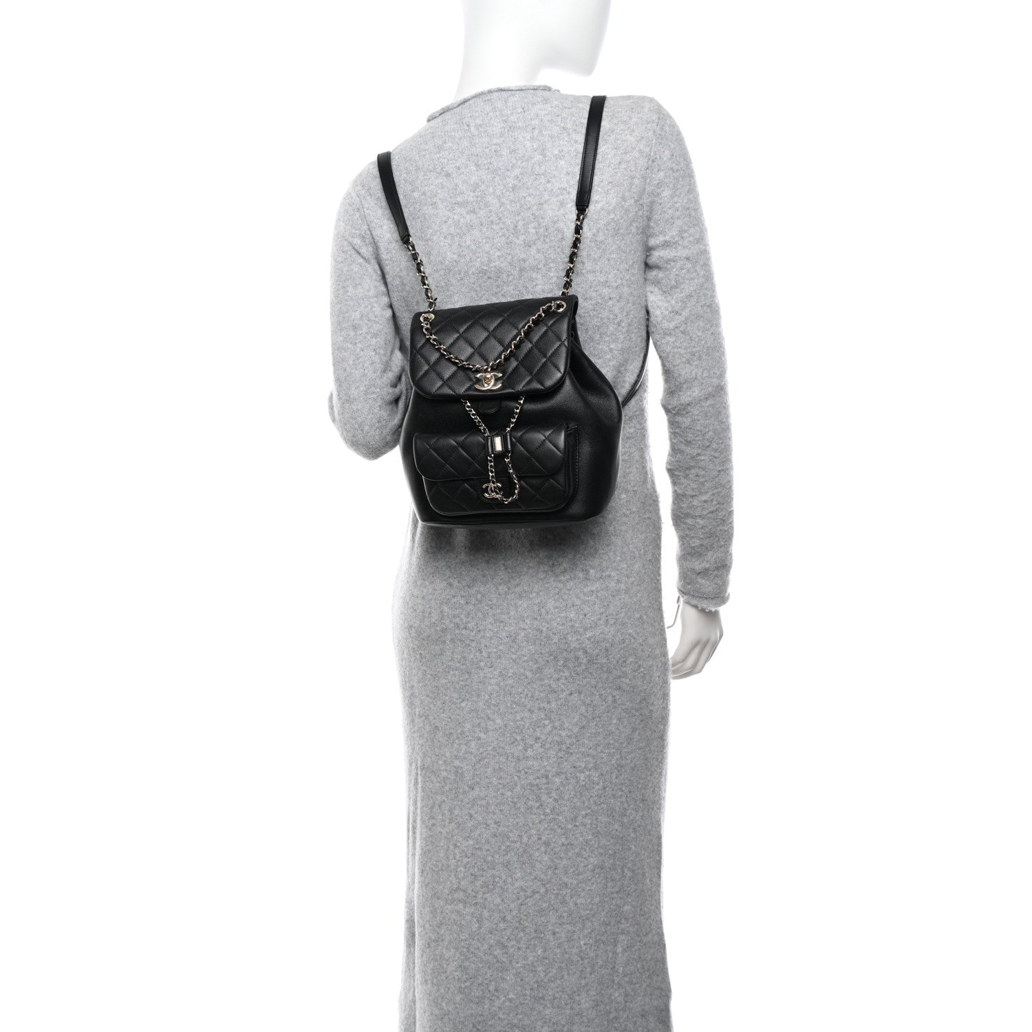 Chanel Lambskin Quilted Large Duma Drawstring Backpack Black 2 of 10