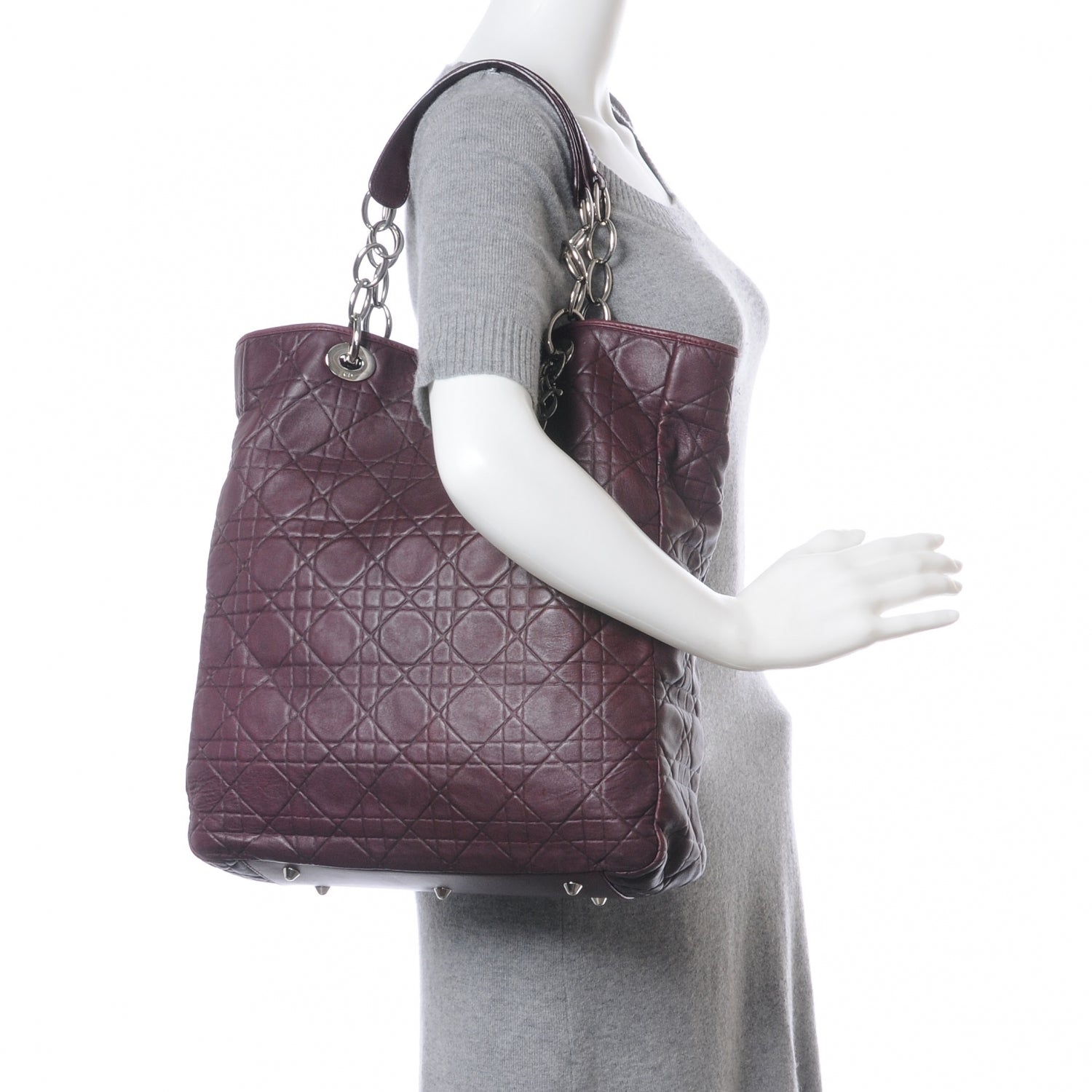 Christian Dior Lambskin Cannage Dior Soft Shopper Tote Burgundy 2 of 8