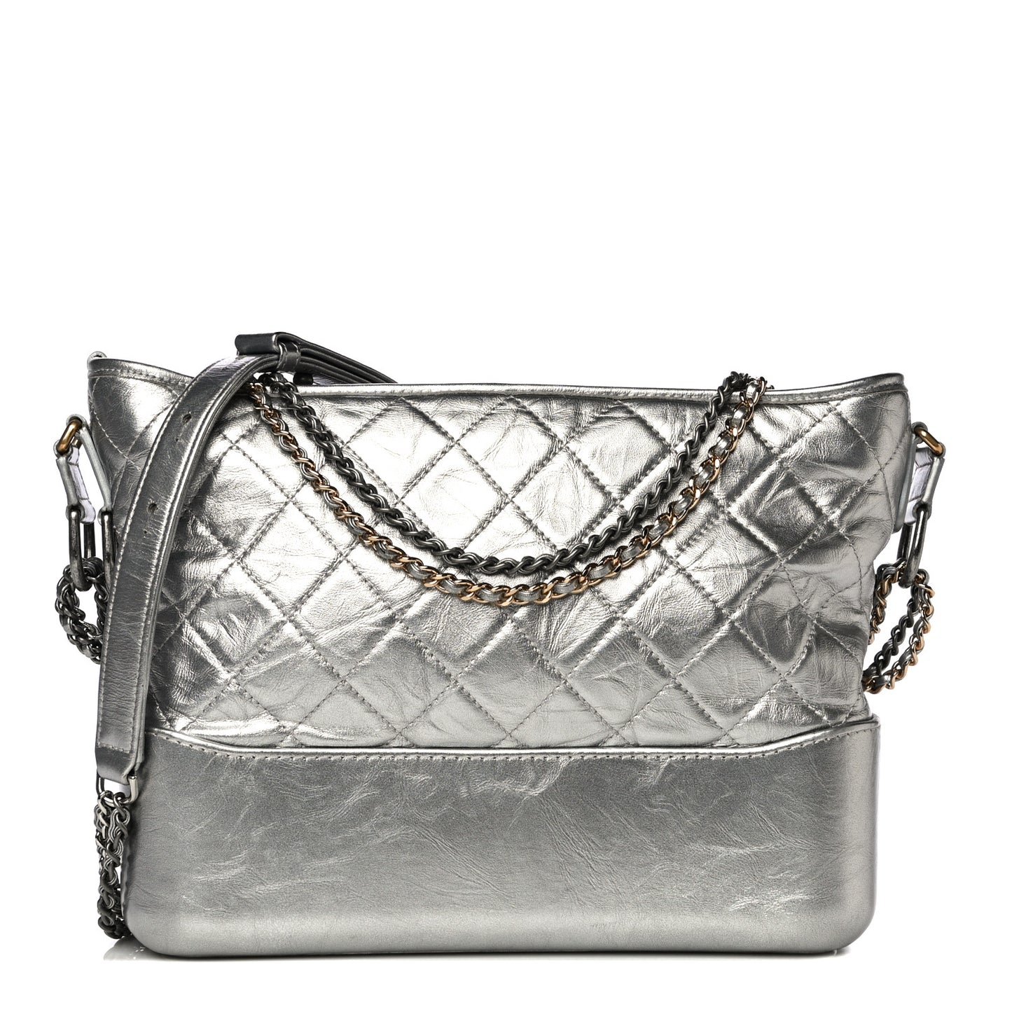Metallic Lambskin Calfskin Quilted Medium Gabrielle Hobo Silver