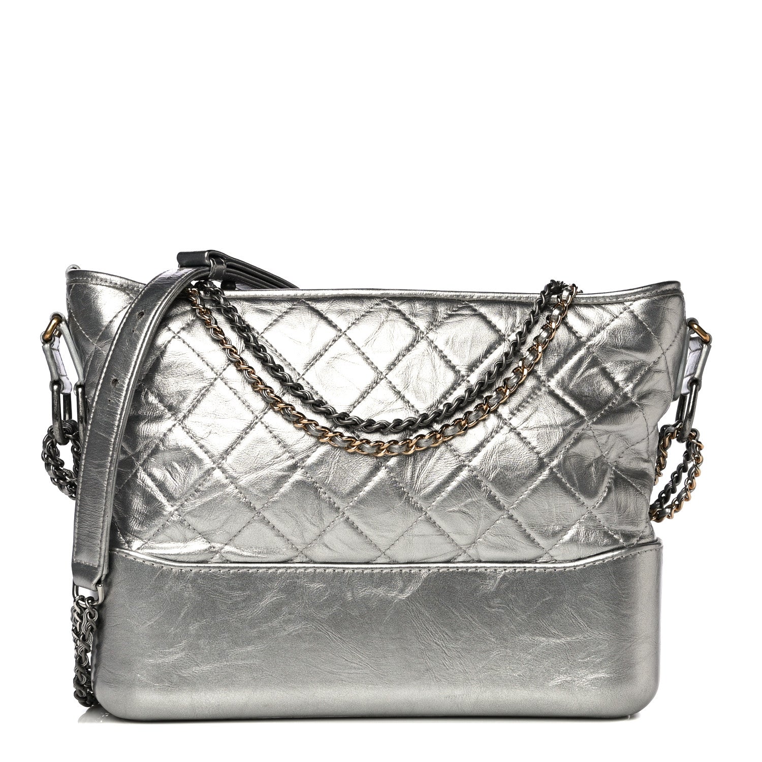 Chanel Metallic Lambskin Calfskin Quilted Medium Gabrielle Hobo Silver 1 of 14