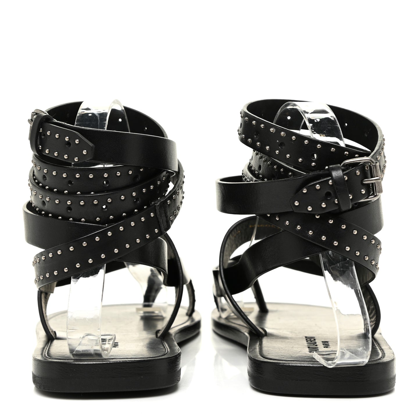 Calfskin Culver Studded Flat Sandals 37 Black