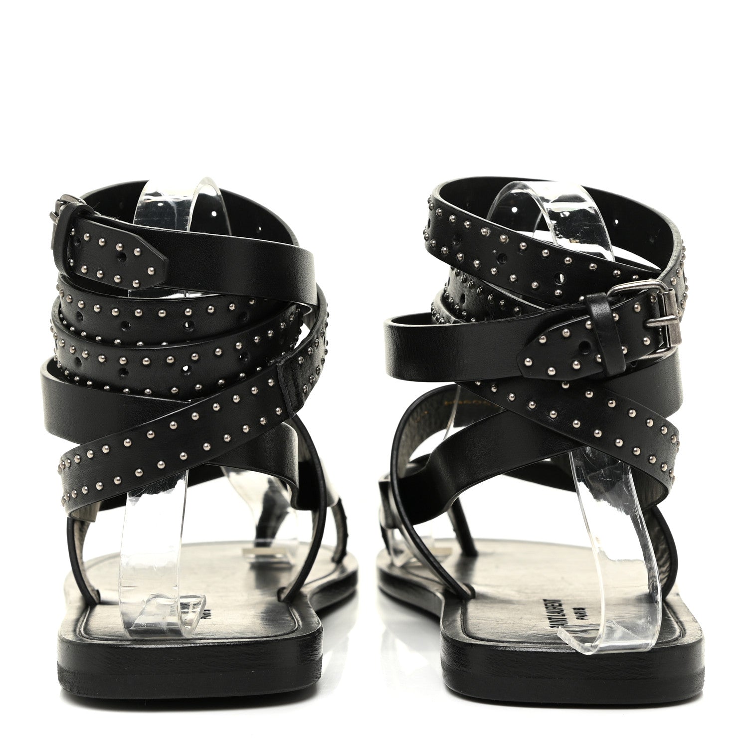 Saint Laurent Calfskin Culver Studded Flat Sandals 37 Black 4 of 12
