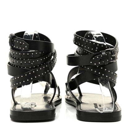 Saint Laurent Calfskin Culver Studded Flat Sandals 37 Black 4 of 12