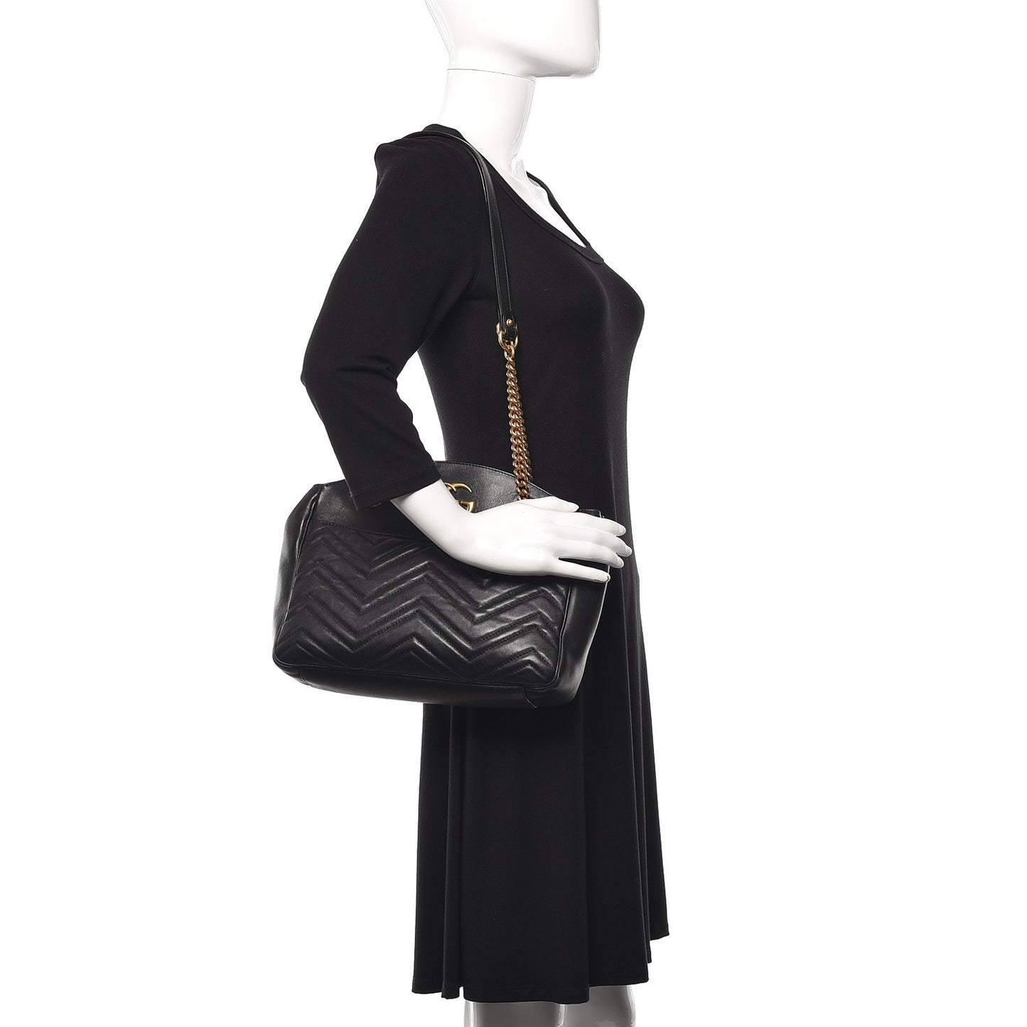 Calfskin Matelasse Medium GG Marmont Open Top Shoulder Bag Black