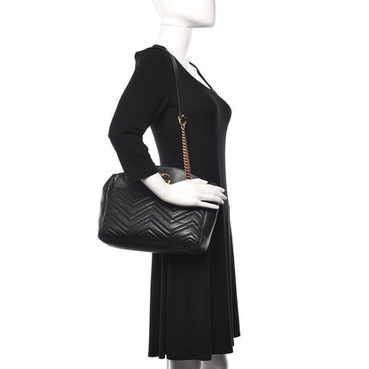 Gucci Calfskin Matelasse Medium GG Marmont Open Top Shoulder Bag Black 2 of 12