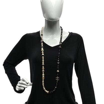 Chanel Pearl Beaded Crystal CC Long Necklace Gold Black White 3 of 4