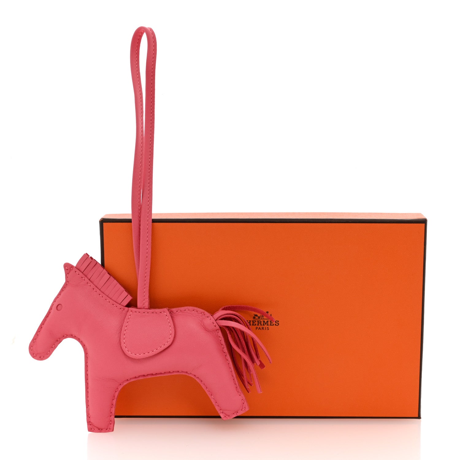 Hermes Milo Lambskin Grigri Rodeo Horse Bag Charm MM Rose Azalee 4 of 4