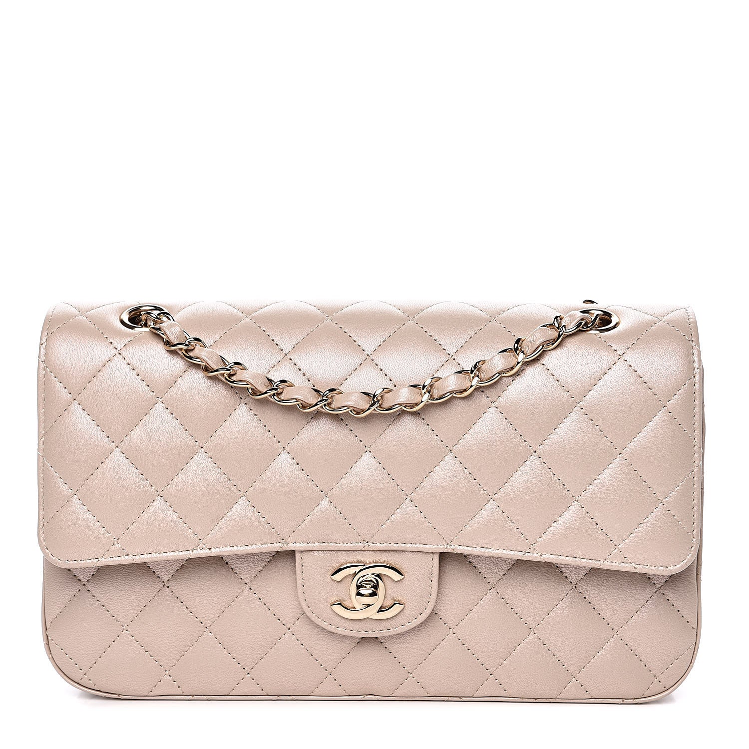 Chanel Iridescent Lambskin Quilted Medium Double Flap Light Beige 1 of 12