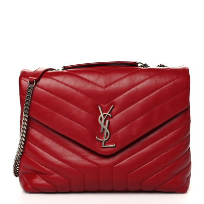 Saint Laurent Calfskin Y Quilted Monogram Medium Loulou Chain Satchel Lipstick Red 1 of 6