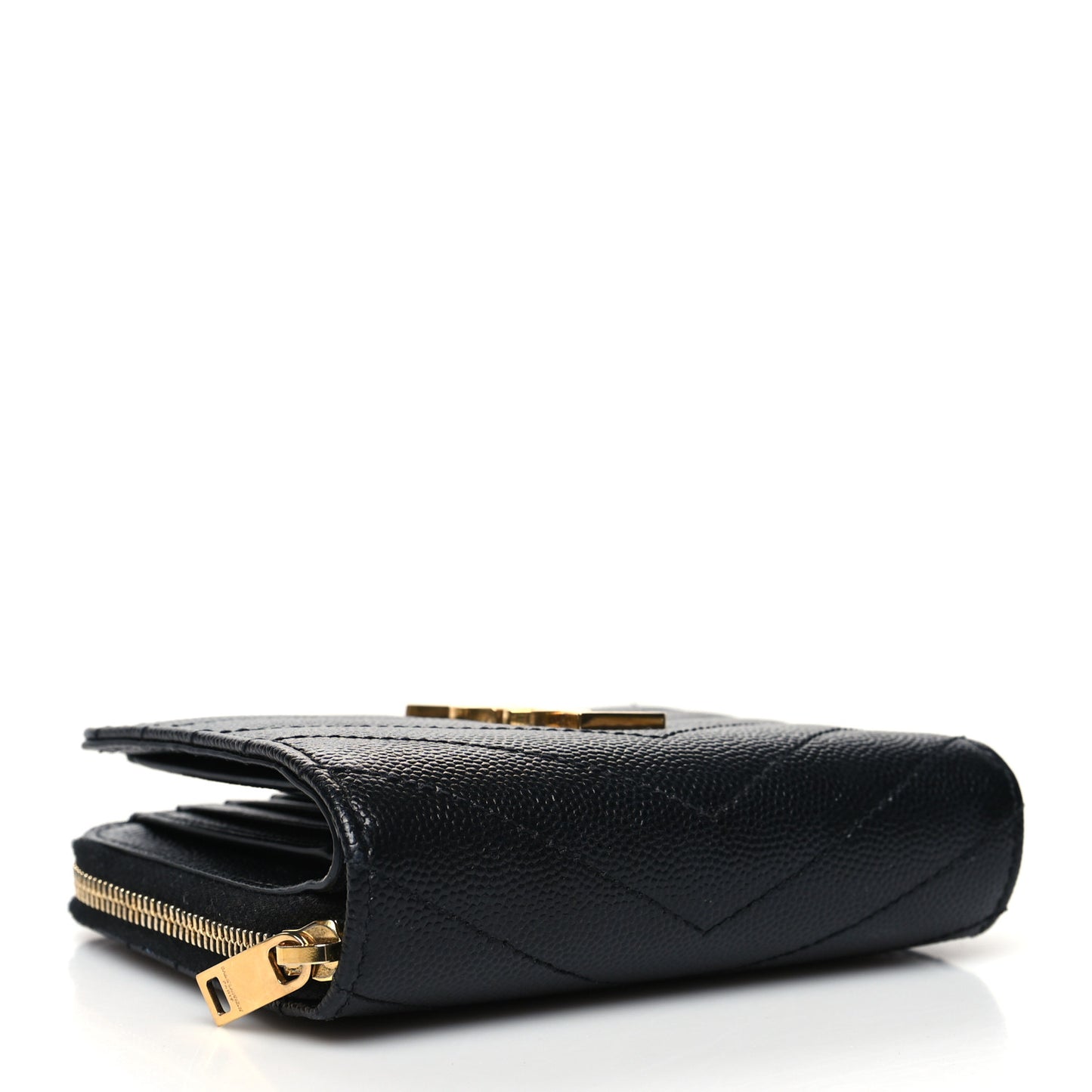 Grain De Poudre Matelasse Chevron Monogram Compact Zip Around Wallet Black