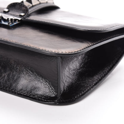 Valentino Garavani Craquele Calfskin Medium Glam Lock Rockstud Flap Black 8 of 10