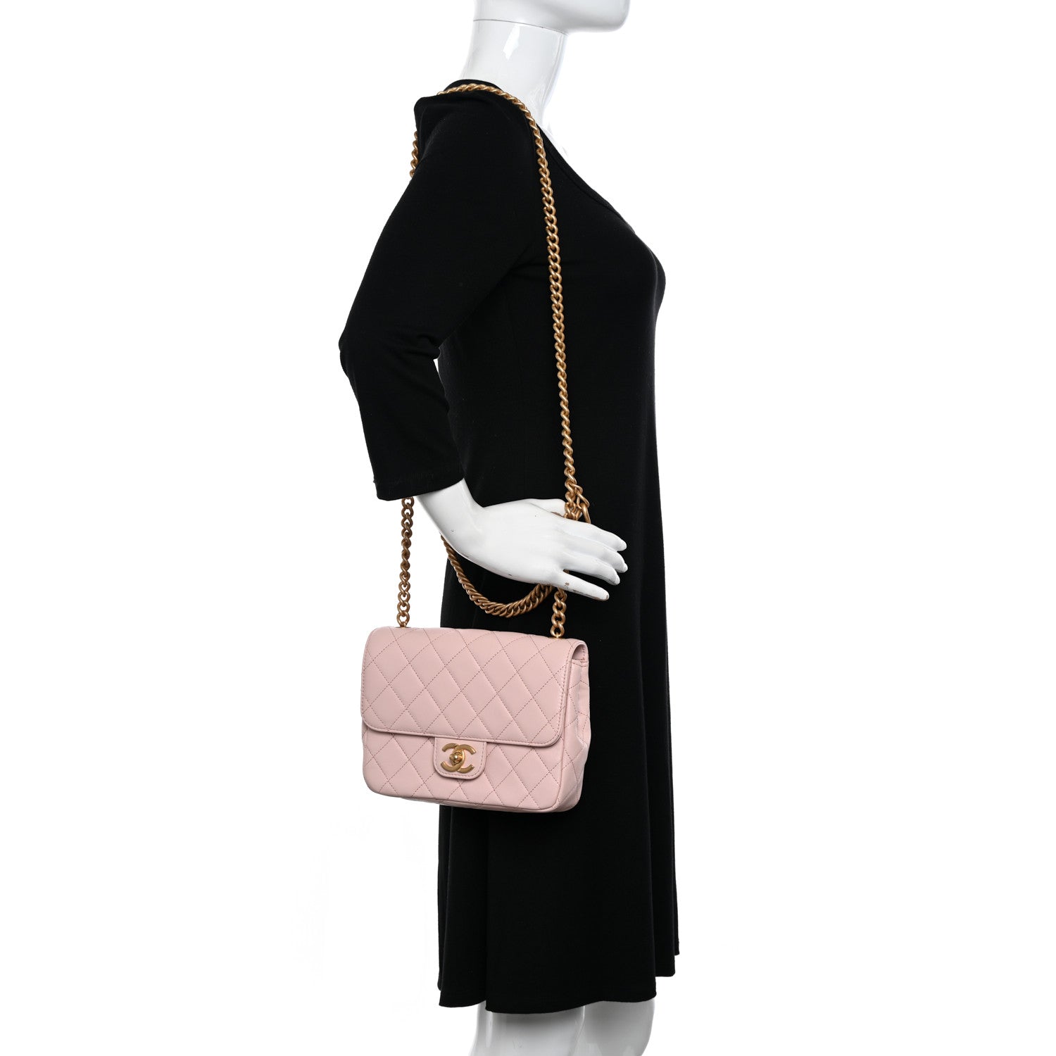 Chanel Calfskin Quilted Chain On Chain Flap Light Pink 2 of 11