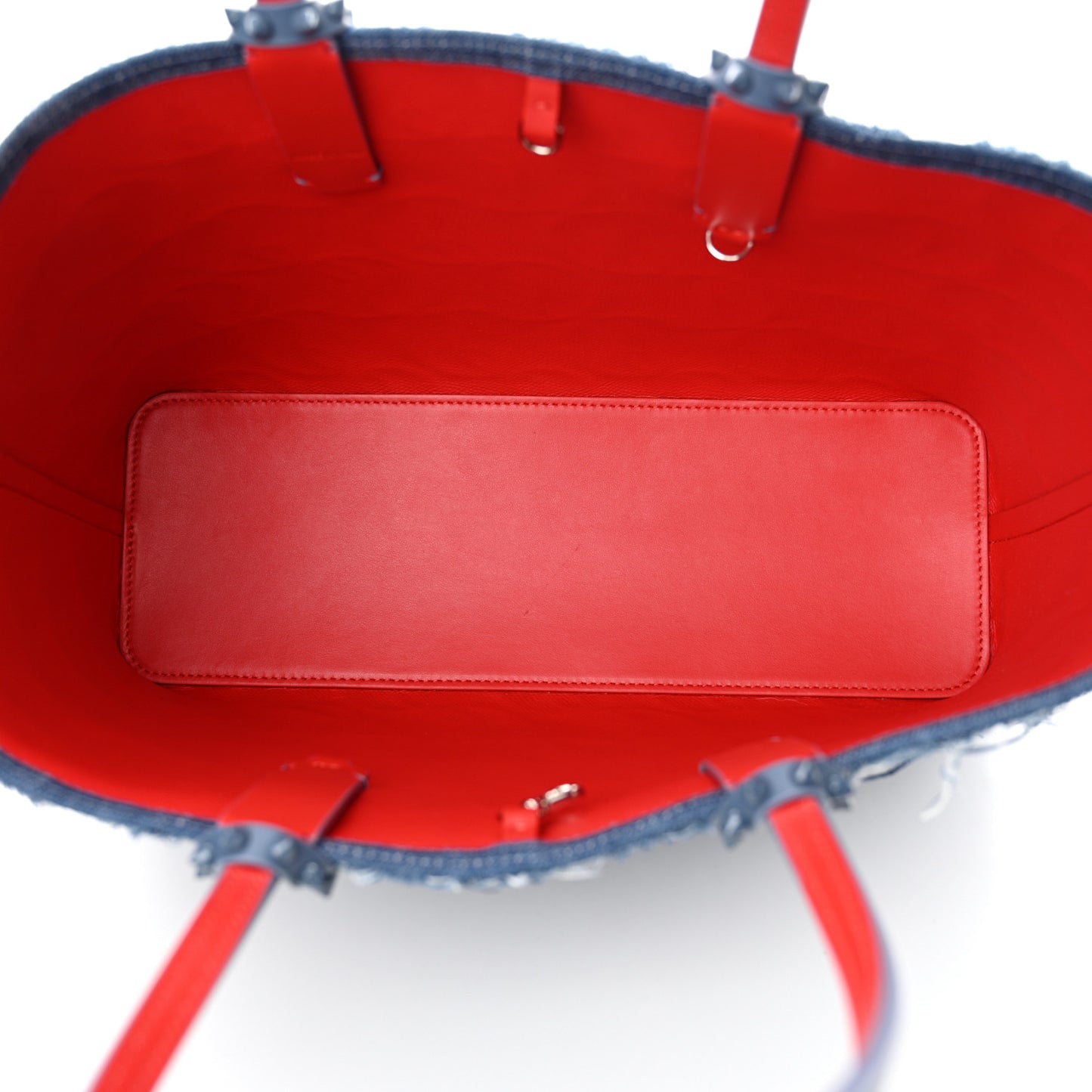 Denim Embroidered Spikes East West Cabata Tote Blue