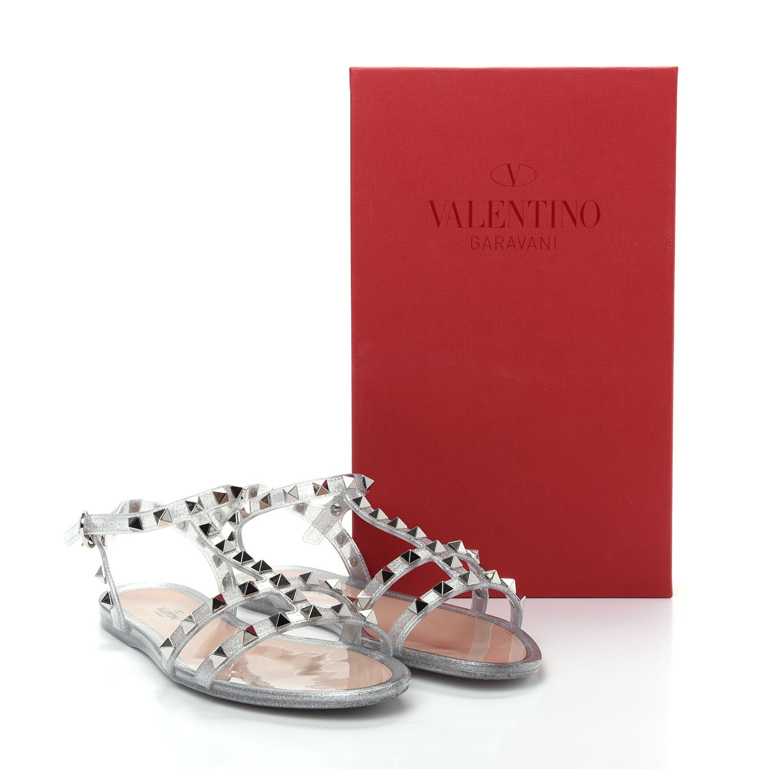 Valentino Garavani PVC Jelly Glitter Rockstud Caged Sandals 38 SIlver 10 of 10